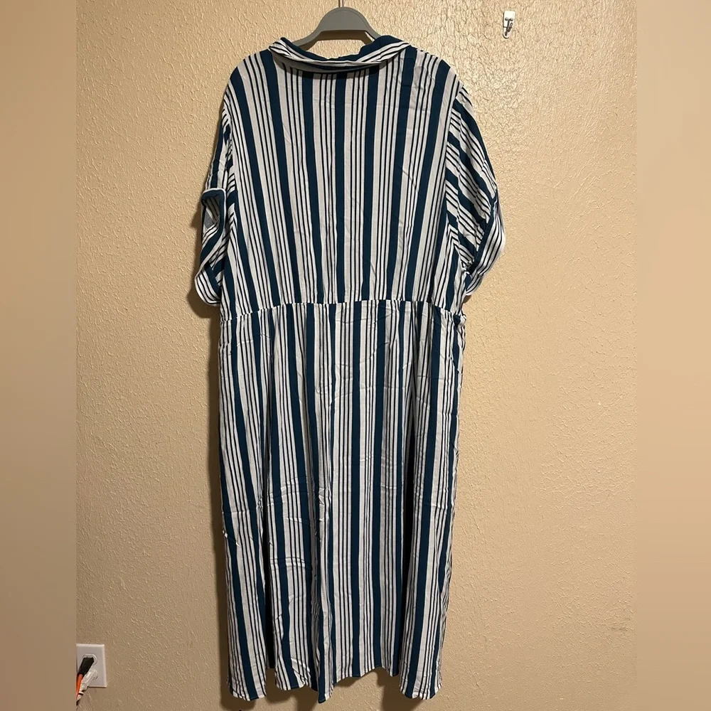 Torrid Maxi‎ Dress Striped Size 5X White Button Front Shirt Dress